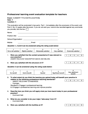 Professional Learning Event Evaluation Form for Teachers