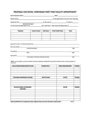 PROPOSAL FOR INITIAL TEMPORARY PART-TIME FACULTY APPOINTMENT