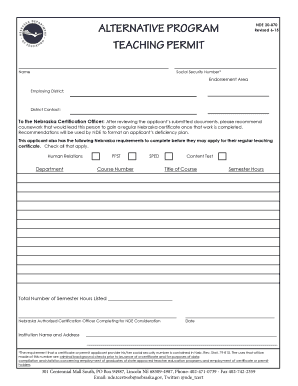 Nebraska Teacher Certification Recommendation Form