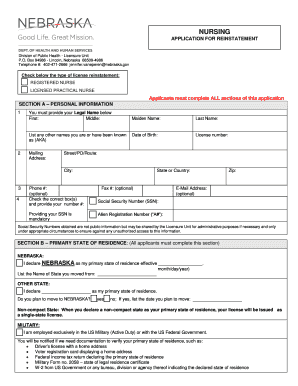 Nebraska Nursing License Reinstatement Form