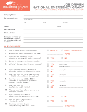 On-the-Job Training Pre-Award Application