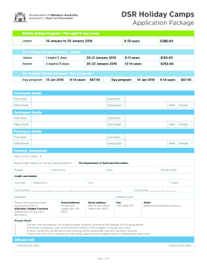 DSR Holiday Camp Application Form