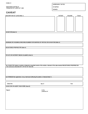 Western Australia Caveat Form