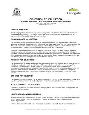 Objection to Valuation Form