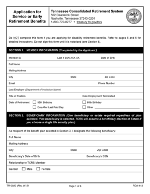 Application for Retirement - Tennessee Department of Treasury