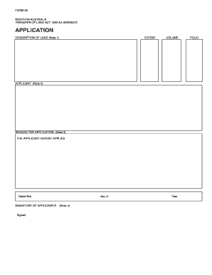 Western Australia Land Transfer Application Form A5
