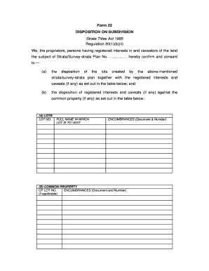 Form 22 Disposition on Subdivision