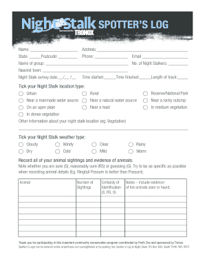 Night Stalk Spotters Log Form