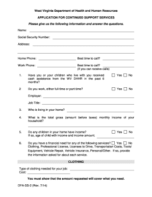 West Virginia Continued Support Services Application
