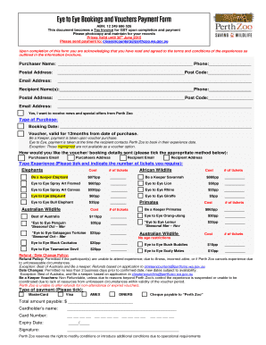 Perth Zoo Experience Booking Form