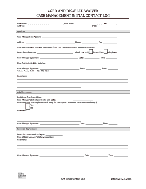 Aged and Disabled Waiver Case Management Initial Contact Log