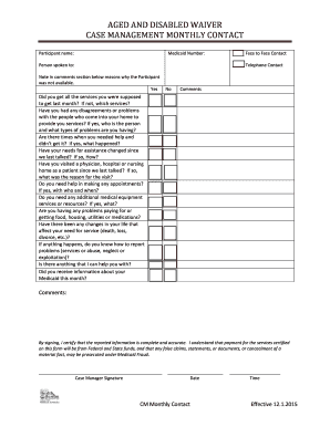 Aged and Disabled Waiver Case Management Monthly Contact
