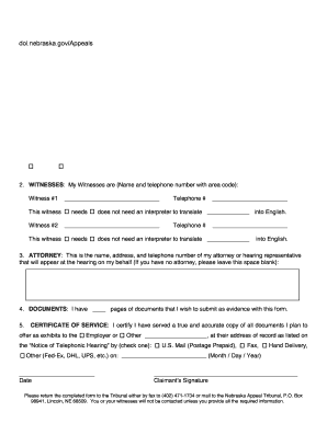 Nebraska Appeal Tribunal Claimant Information Return Form
