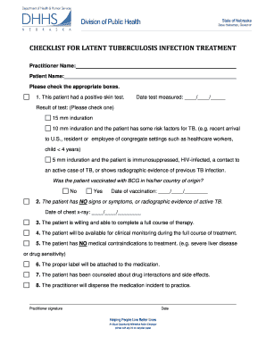 Latent Tuberculosis Infection Treatment Checklist