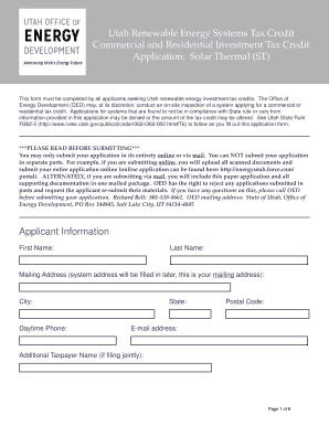 Utah Renewable Energy Tax Credit Application