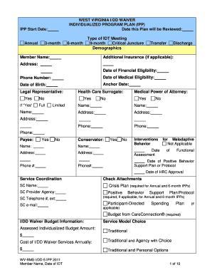 West Virginia I/DD Waiver Individualized Program Plan