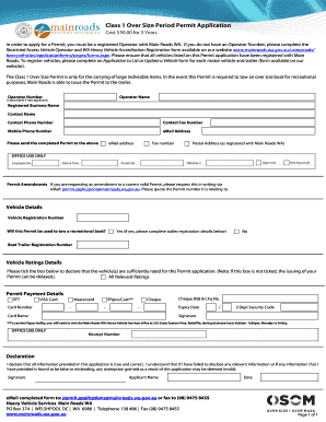Class 1 Over Size Period Permit Application