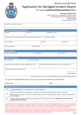 Western Australia Abridged Incident Report Application