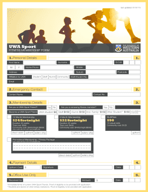 UWA Fitness Membership Form