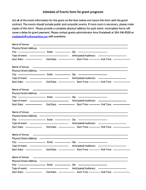Grant Program Schedule of Events Form