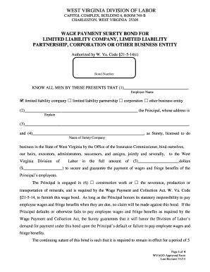 West Virginia Wage Payment Surety Bond