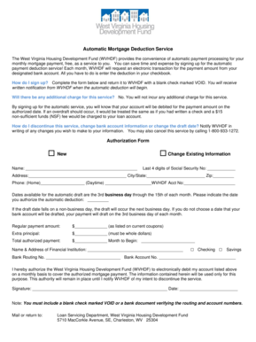 West Virginia Mortgage Deduction Authorization Form