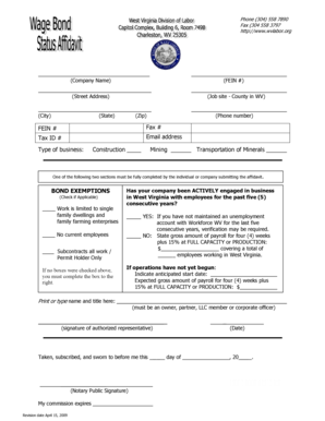 West Virginia Bond Exemption Affidavit