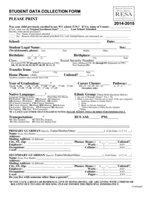 Student Data Collection Form