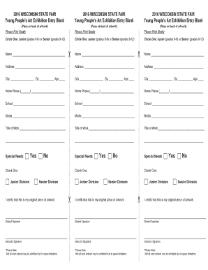 2016 Wisconsin State Fair Art Exhibition Entry Form