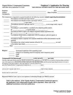 Virginia Employer's Application for Hearing