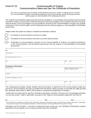 Virginia Communications Sales and Use Tax Certificate of Exemption