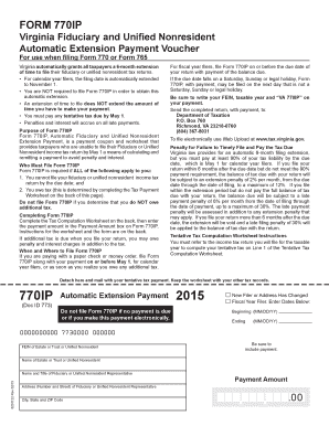 Virginia Form 770IP Fiduciary Extension Payment Voucher