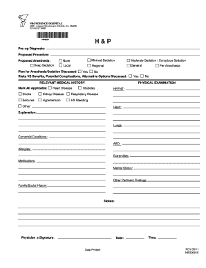 Pre-Op Diagnosis and Procedure Form