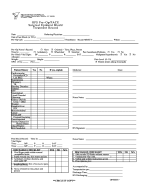 Surgical Epidural Block Treatment Record