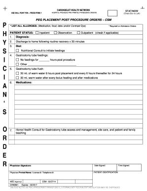 PEG Placement Post Procedure Orders