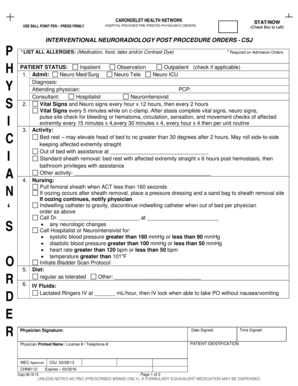 Interventional Neuroradiology Post Procedure Orders