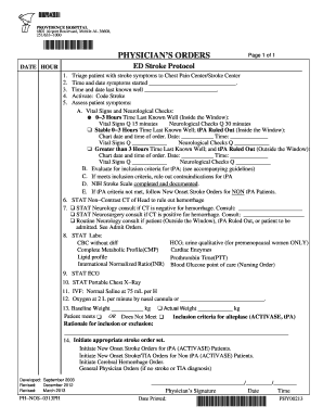 Physician's Stroke Protocol Orders