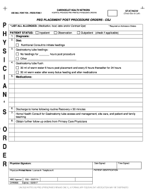 PEG Placement Post Procedure Orders