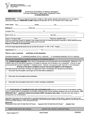 Certificate Statement of Medical Necessity for Non-Emergency Ambulance Transportation