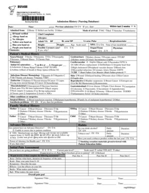 Nursing Data Base Admission History Form