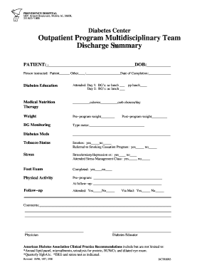 Diabetes Discharge Summary Form