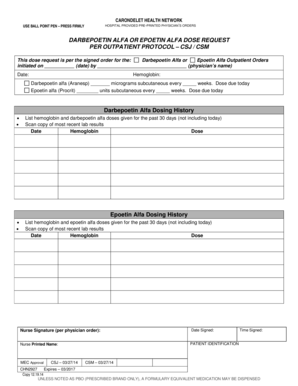Darbepoetin Alfa or Epoetin Alfa Dose Request Form