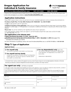 Oregon Individual & Family Health Insurance Application