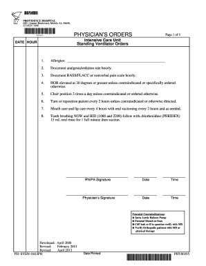 Physician's Ventilator Orders Form