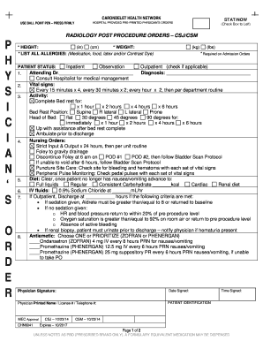 Radiology Post Procedure Orders