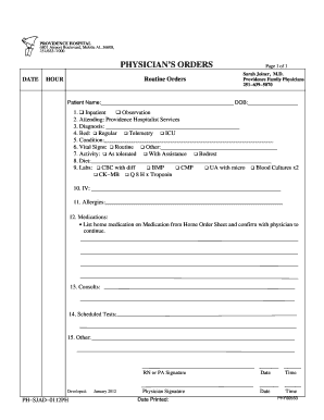Physician's Orders Form