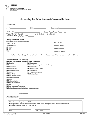 Providence Hospital Induction and Cesarean Section Scheduling Form