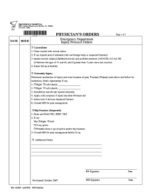 Physician's Orders for Emergency Department Injury Protocol