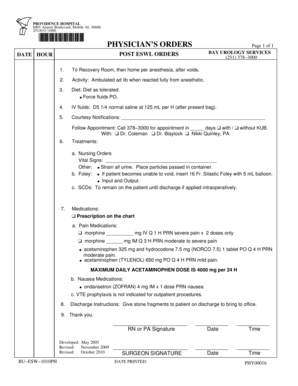 Physician's Orders for ESWL Procedure