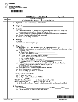 Cardiovascular Surgery Preoperative Orders